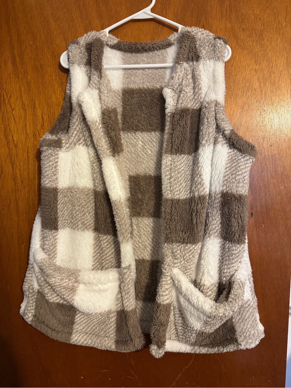 Cozy Plush Buffalo Check Vest in Brown & Cream